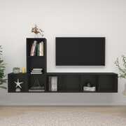 3 Piece TV Cabinet Set Black Wood