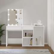 White LED Dressing Table with Cabinet Engineered Wood Storage Vanity Unit