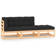 3 Piece Garden Lounge Set with Cushions Solid Pinewood
