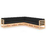 Nature's Sanctuary: 7-Piece Pinewood Garden Lounge Set with Plush Cushions