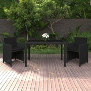 3 Piece Garden Dining Set with Cushions Poly Rattan Black
