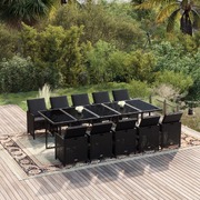 11 Piece Garden Dining Set with Cushions Poly Rattan Black