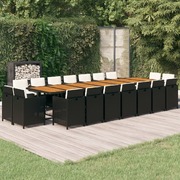  Garden Dining Set with Cushions19 pcs  Black Poly Rattan
