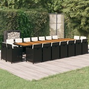 Garden Dining Set with Cushions19 pcs Black Poly Rattan