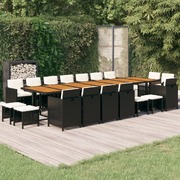 19 Piece Garden Dining Set with Cushions Black Poly Rattan