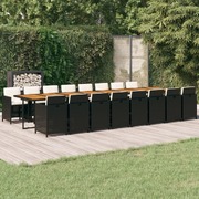 Garden Dining Set with Cushions 17 pcs Black Poly Rattan
