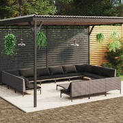 14 Piece Garden Lounge Set with Cushions Poly Rattan-Dark Grey