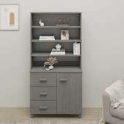 Highboard "HAMAR" Light Grey Solid Wood Pine Storage Cabinet Sideboard