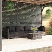 Coastal Comfort: 5-Piece Grey Poly Rattan Garden Lounge Set with Cushions