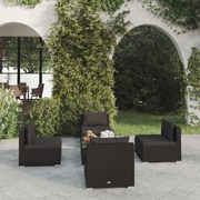 Chic Rattan Retreat: 5-Piece Garden Lounge Set with Plush Grey Cushions