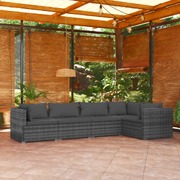 Coastal Comfort in Grey: 5-Piece Poly Rattan Garden Lounge Set with Cushions
