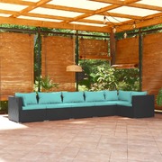 6 Piece Garden Lounge Set with Cushions Poly Rattan