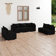 Noir Rattan Comfort Haven: 7-Piece Garden Lounge Set in Black with Plush Cushions