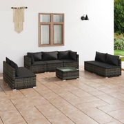 Grey Rattan : 8-Piece Garden Lounge Set with Plush Cushions