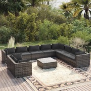 Grey Rattan Retreat: 11-Piece Garden Lounge Set with Plush Cushions