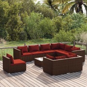 10 Piece Garden Lounge Set with Cushions Poly Rattan