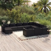 Noir Rattan Elegance: 11-Piece Black Poly Rattan Garden Lounge Set with Plush Cushions