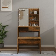 Dressing Table Set with LED Smoked Engineered Wood