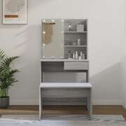 Dressing Table Set with LED Grey Wood