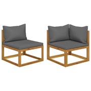 2-Piece Sofa Set with Dark Grey Cushions Solid Acacia Wood