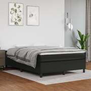 Black Double Box Spring Bed with Pocket Spring Faux Leather Mattress 
