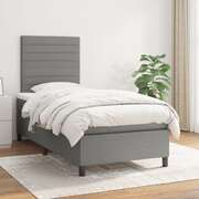 King Single Box Spring Bed with Mattress Pocket Spring Fabric Adjustable Headboard Dark Grey