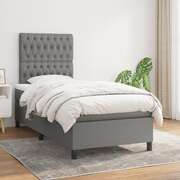 King Single Box Spring Bed with Mattress Fabric Dark Grey