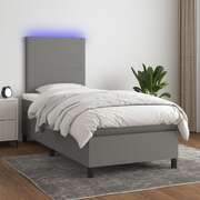 King Single Box Spring Bed with LED Fabric Mattress Dark Grey Pocket Spring