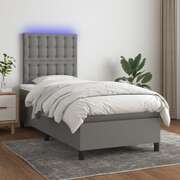 Dark Grey Box Spring Bed with LED Fabric Pocket Spring Mattress King Single