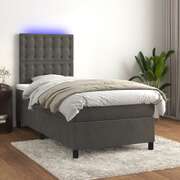 Dark Grey King Single Box Spring Bed with Velvet Pocket Spring Mattress and LED Lights