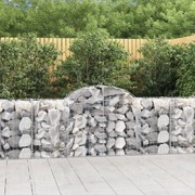 Elegant Trio of Arched Gabion Baskets: Galvanized Iron Garden Sculptures