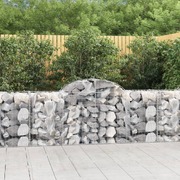 Elegant Trio of Arched Gabion Baskets: Galvanized Iron Garden Sculptures