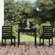 3-Piece Black Solid Pine Wood Garden Bistro Set