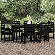 7-Piece Black Solid Pine Wood Garden Dining Set
