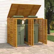 Dual-Compartment Wooden Trash Bin Shelter: Acacia Double Garbage Shed