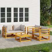 Ethereal Grey Ensemble: 5-Piece Solid Wood Garden Lounge Set