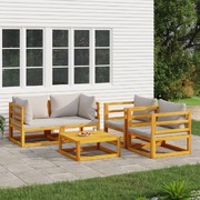 Ethereal Grey Ensemble: 5-Piece Solid Wood Garden Lounge Set