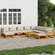 Elevated Grey Elegance: 11-Piece Solid Wood Garden Lounge Set with Light Cushions