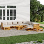 Lustrous Lounge: 12-Piece Solid Wood Garden Set with Light Grey Cushions