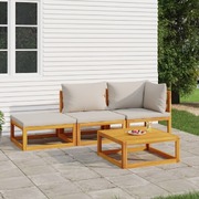 Silvery Serenity Suite: 4-Piece Solid Wood Garden Lounge with Light Grey Cushions