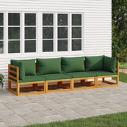 4-Piece Solid Wood Garden Lounge with Green Cushions