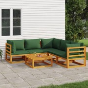 Green Garden Gala: 6-Piece Solid Wood Lounge Ensemble with Cushions