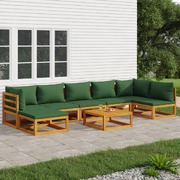 Emerald Estate Octavo: 8-Piece Solid Wood Garden Lounge with Green Cushions