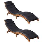Dual Acacia Wood Sun Loungers with Dark Grey Cushions