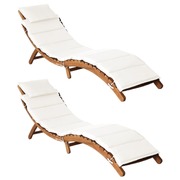 Twin Acacia Wood Sun Loungers with Cream White Cushions