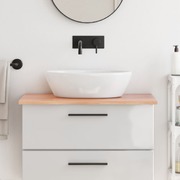Earthly Elegance: Light Brown Treated Solid Wood Bathroom Countertop
