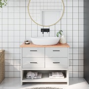 Natural Radiance: Light Brown Treated Solid Wood Bathroom Countertop