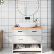 Nature's Touch: Light Brown Treated Solid Wood Bathroom Countertop