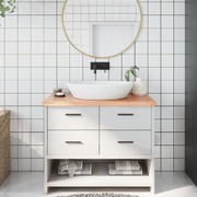 Natural Elegance: Light Brown Treated Solid Wood Bathroom Countertop