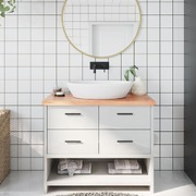 Natural Elegance: Light Brown Treated Solid Wood Bathroom Countertop